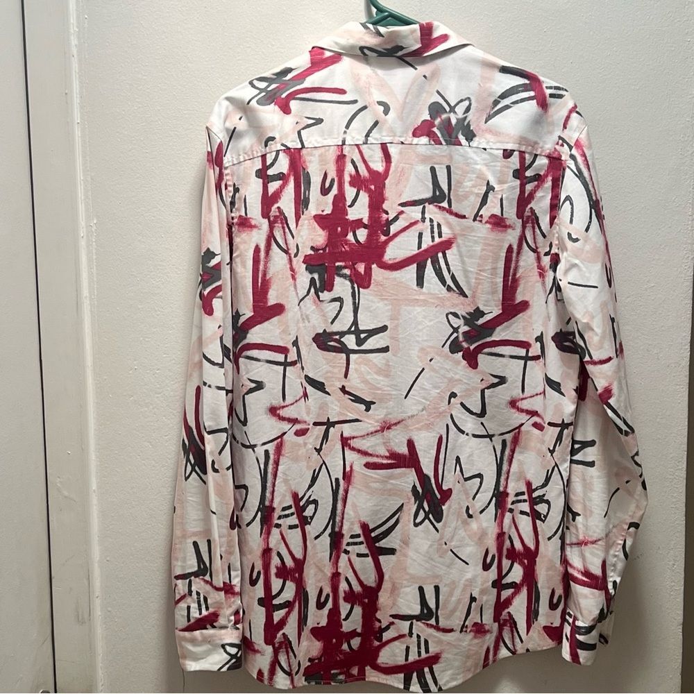 $15 SALE INC Button Down Print Shirt Mens S Long‎ Sleeves Pink Gray Casual - Picture 4 of 10